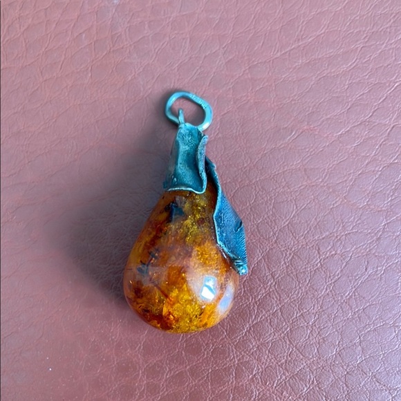 Amber Teardrop Pendant with Leather Accent - Picture 1 of 2